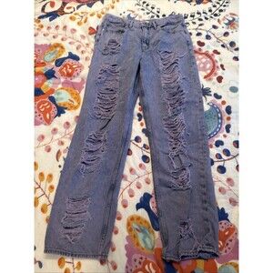 GOOD AMERICAN Destructed Straight Leg Purple Jeans Wash Size | Women's 10 30